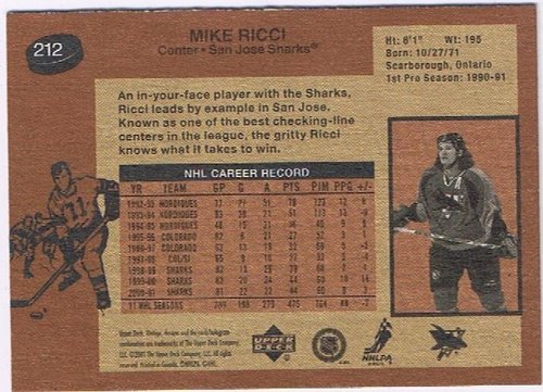01-02 UD Vintage #242 Mike Ricci San Jose (Base-Card)