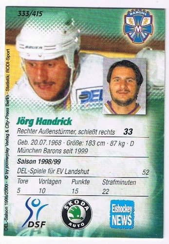 DEL 1999/2000 Powerplay #333 Jörg Handrick München Barons