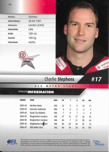 Playerkarte 2007/2008 #126 Charlie Stephens DEG Metro Stars