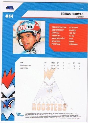 Playerkarte Tobias Schwab Iserlohn Roosters