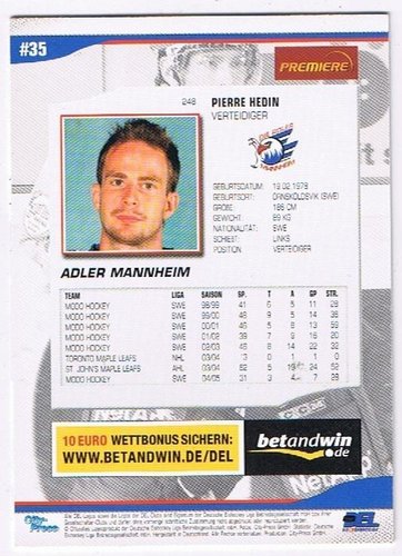 Playerkarte 2005/2006 #248 Pierre Hedin Adler Mannheim