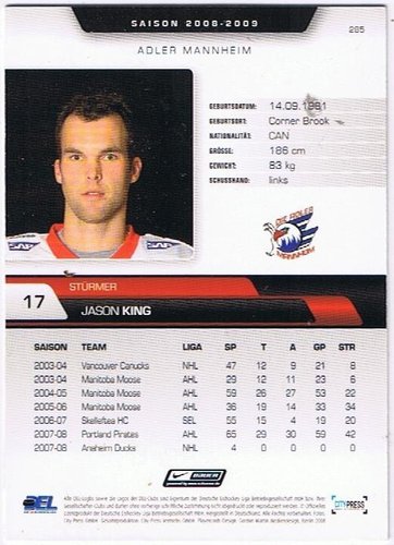 Playerkarte Jason King Adler Mannheim