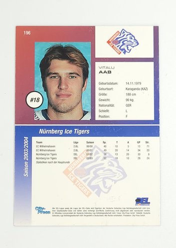 2003/2004 City-Press #196 Vitalij Aab – Nürnberg Ice Tigers (Base Card)