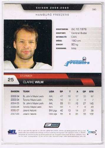 Clarke Wilm Playercard 2008/09 – Hamburg Freezers