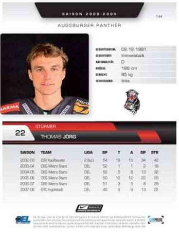 2008/2009 City-Press #144 Thomas Jörg – Augsburger Panther (Base Card)