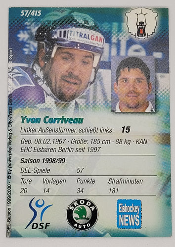 DEL Playerkarte 1999/2000 Yvon Corriveau Eisbären Berlin #57