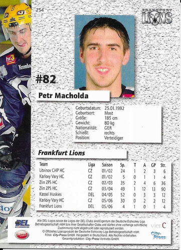 DEL 2006-07 Playerkarte #254 Petr Macholda Frankfurt Lions