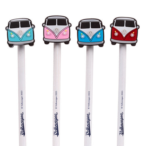 VW T1 Caravan Bleistift-Set mit PVC-Stopper – 4 Stück