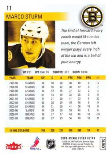 Marco Sturm Fleer Ultra 2008/09 #11 – Boston Bruins Playerkarte