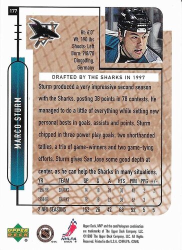 99-00 UD MVP #177 Marco Sturm San Jose (Base-Card)