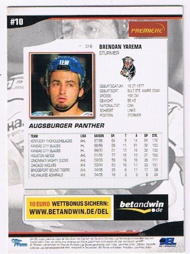 2005/2006 City-Press #018 Brendan Yarema – Augsburger Panther (Serie 1 Base Card)