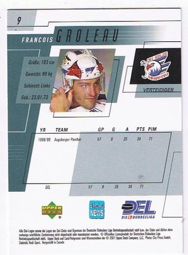DEL Playerkarte 2000/2001 – Francois Groleau – Adler Mannheim