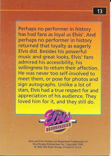 1992 The River Group The Elvis Collection #13 Perhaps no performer in history has had fans... SER1