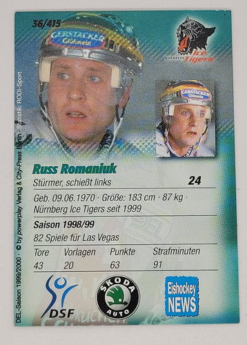 DEL Playerkarte1999/00 Russ Romaniuk Nürnberg Ice Tigers #36