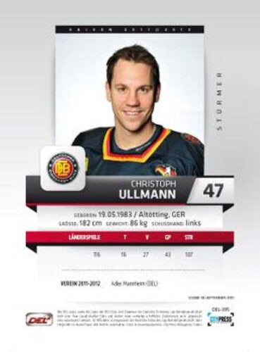 Christoph Ullmann Playerkarte 2011/2012 #DEL-395 Deutsche Nationalmannschaft