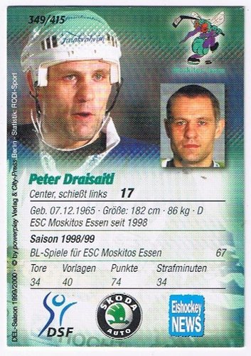 DEL Playerkarte 1999/00 Peter Draisaitl Moskitos Essen