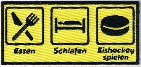 Eishockey Aufnäher Essen Schlafen Spielen Patch 13x6 cm