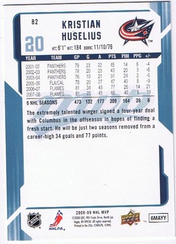 Upper Deck MVP 2008/2009 Kristian Huselius Blue Jackets