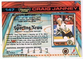 Playerkarte Topps Stadium Club 1991/1992 Craig Janney Boston Bruins