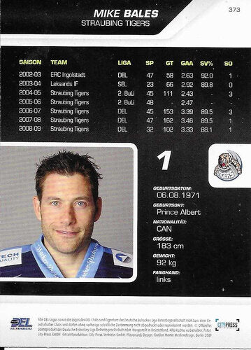 Mike Bales Playerkarte 2009-10 Straubing Tigers #373