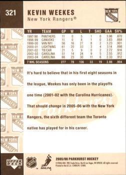 2005-06 Parkhurst #321 Kevin Weekes New York Rangers (Base Card)