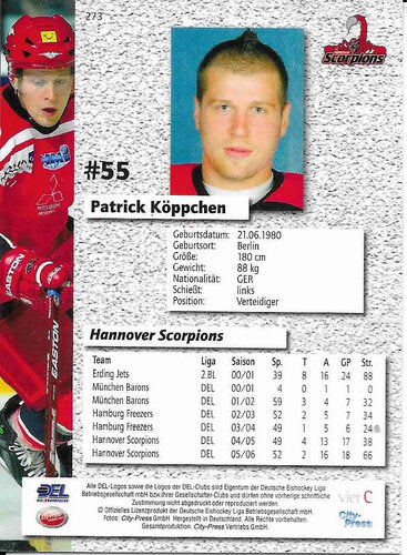 2006/2007 City-Press #273 Patrick Köppchen – Hannover Scorpions (Base Card)