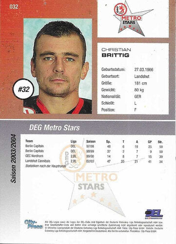 Playerkarte 2003/2004 #032 Christian Brittig – DEG Metro Stars