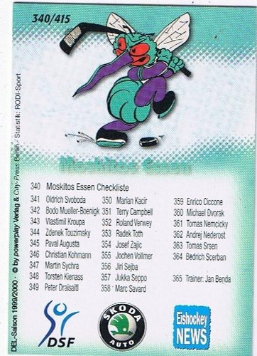 Moskitos Essen Playerkarte DEL 1999/2000 – Checkliste - Sammlerstück Eishockey