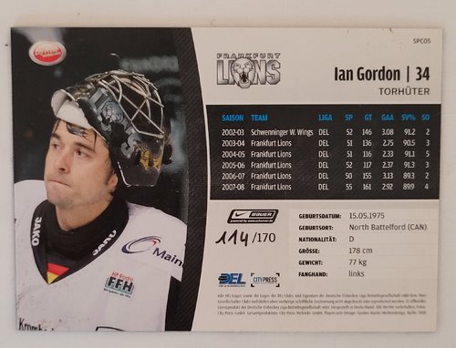 2008/2009 City-Press #SCP05 Ian Gordon – Frankfurt Lions (Insert)
