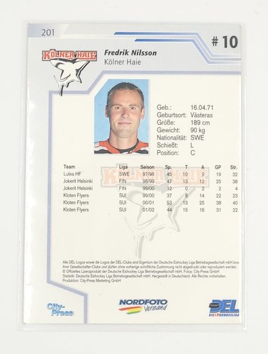 Playerkarte 2002/2003 Fredrik Nilsson #201 Kölner Haie