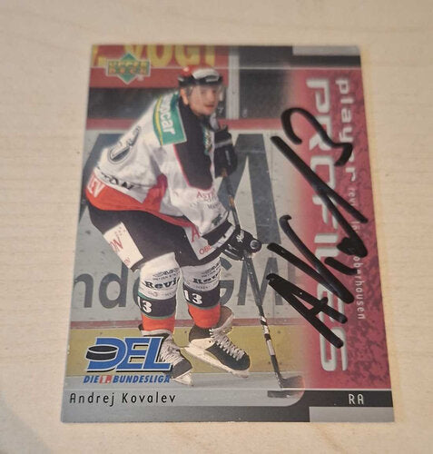 Playerkarte 2000‑2001 #P9 Andrej Kovalev Revier Löwen Oberhausen signiert – abgebildetes Exemplar