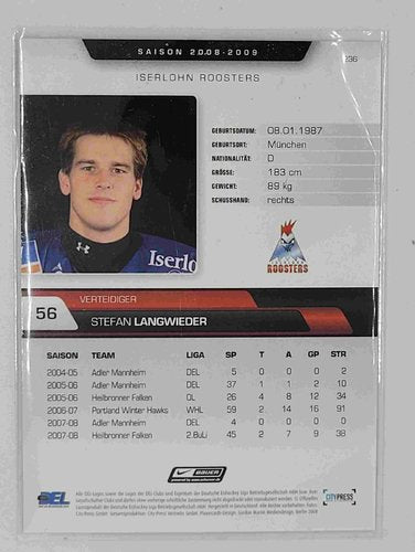 DEL Playerkarte Stefan Langwieder – Iserlohn Roosters 2008/2009