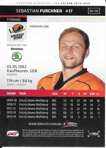 Promotion Card Sebastian Furchner 2014/2015 Grizzlys Wolfsburg
