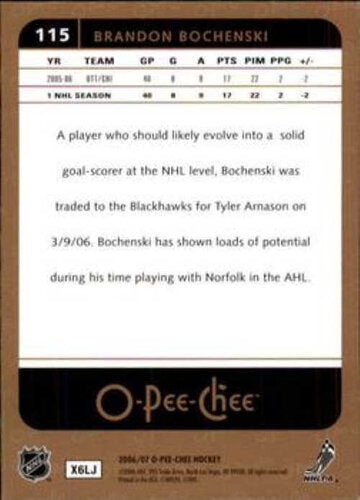 2006-07 O-Pee-Chee #115 Brandon Bochenski Chicago Blackhawks NHL Karte
