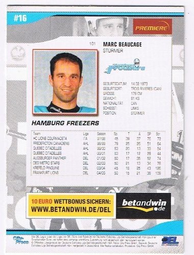 DEL Playerkarte 2005/06 #101 – Marc Beaucage, Hamburg Freezers