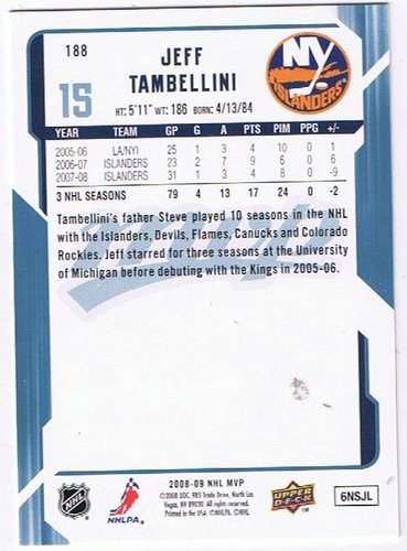 Upper Deck MVP 2008/2009 #188 Jeff Tambellini Islanders