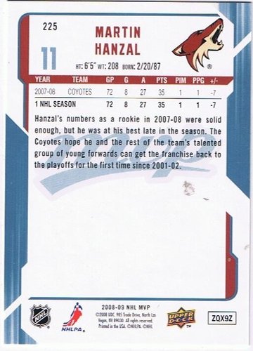 Upper Deck MVP 2008/2009 #225 Martin Hanzal Coyotes