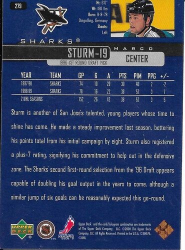 99-00 Upper Deck #279 Marco Sturm San Jose (Base-Card)