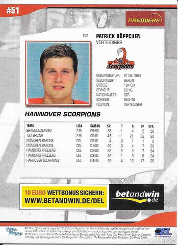 2005-06 Playercards DEL #131 Patrick Köppchen Hannover Scorpions