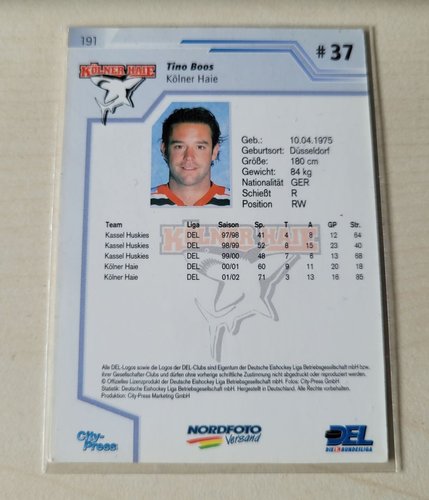 Playerkarte 2002/2003 #191Tino Boos Kölner Haie