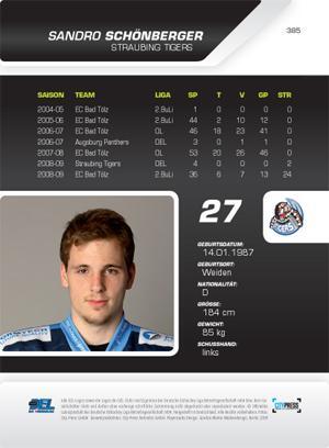 Sandro Schönberger Playerkarte 2009-10 Straubing Tigers #385