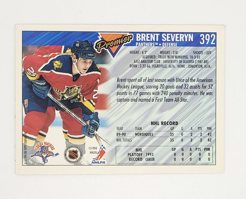 1993/1994 Topps Premier #392 Brent Severyn – Florida Panthers (Rookie Card)
