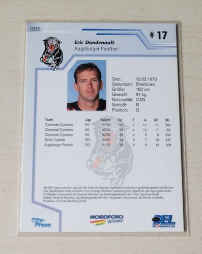 2002-03 DEL Playercards #006 Eric Dandenault Augsburger Panther (Base Card)