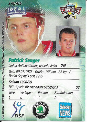 DEL 1999/2000 Patrick Senger #278 Berlin Capitals