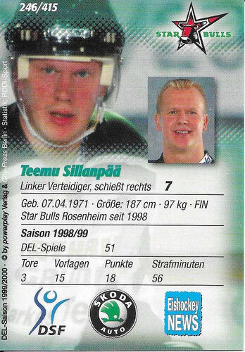 1999/2000 Powerplay #246 Teemu Sillanpaa – Starbulls Rosenheim (Base Card)