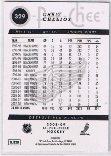 Playerkarte O-Pee-Chee 2008/2009 #329 Chris Chelios  Detroit Red Wings