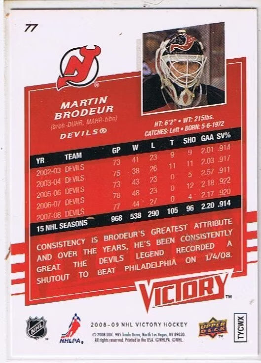 Upper Deck Victory 2008/2009 Martin Brodeur Devils