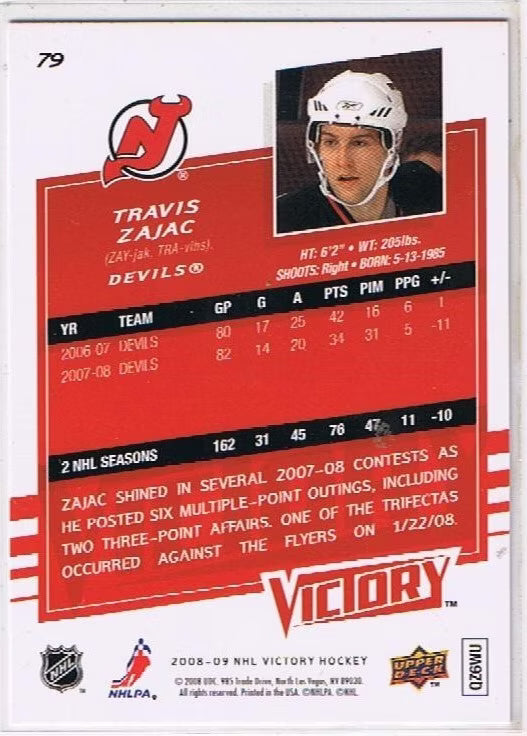 Upper Deck Victory 2008/2009 Travis Zajac Devils