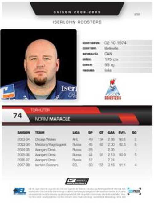 Playerkarte 2008/2009 #232 Norm Maracle Iserlohn Roosters