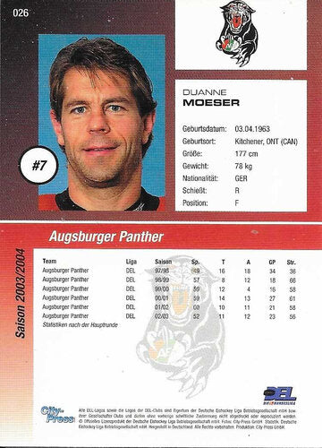 2003/2004 City-Press #026 Duanne Moeser – Augsburger Panther (Base Card)